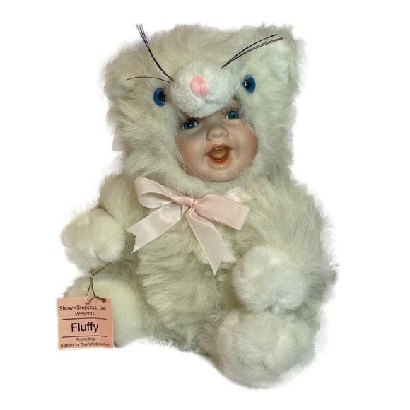 Porcelain Doll Bunny Fluffy White Show Stoppers Babes in the Wild Series 10 Inch - Picture 1 of 6